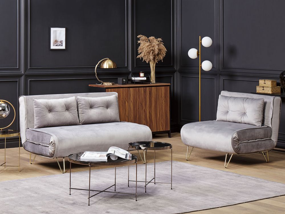 Living Room Set 3 Seater VESTFOLD Velvet Grey
