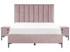 Rózsaszín bársony ágyneműtartós franciaágy éjjeliszekrényekkel 160 x 200 cm SEZANNE_916777