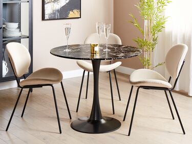 Round Dining Table ⌀ 90 cm Marble Effect Black and Gold BOCA