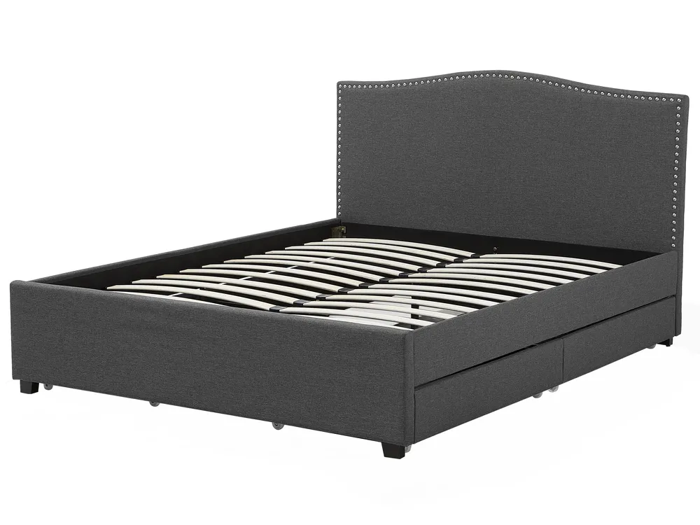 Bed with Storage Drawers MONTPELLIER Fabric Dark Grey 180 x 200 cm (EU Super King)_709559