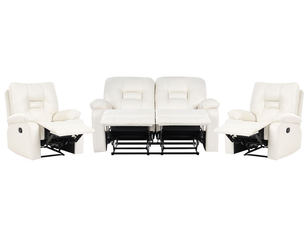 Set da salotto con poltrona reclinabile manuale 4 posti BERGEN Pelle sintetica Bianco