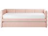 Rózsaszín bársony kihúzható heverő 90 x 200 cm CHAVONNE_870785