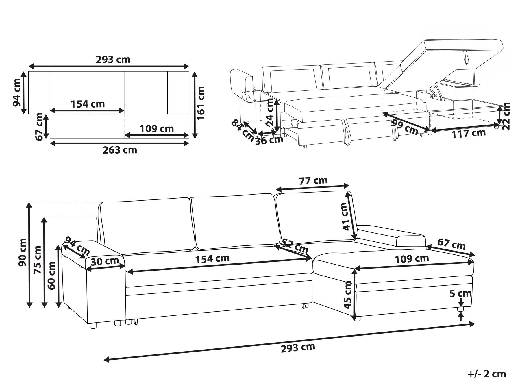 Left Hand Fabric Corner Sofa Bed with Storage Grey HRISEY_956035 Left Hand Fabric Corner Sofa Bed with Storage Grey HRISEY_956035