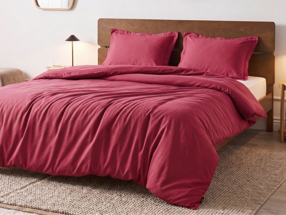 Bettwäsche-Set PARKROSE 200 x 200 cm Baumwollsatin Burgunderrot