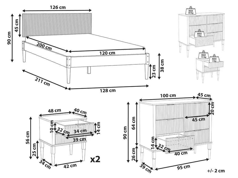 Schlafzimmer Set Kiefernholz AMBAZAC 120 x 200 cm Hellbraun_1099412
