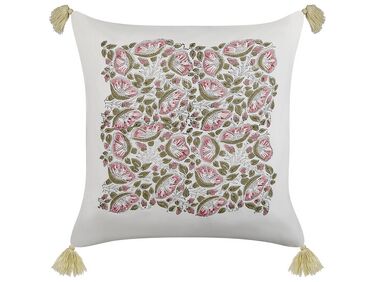 Cotton Cushion Floral Pattern with Tassels 45 x 45 cm Multicolour CARISSA