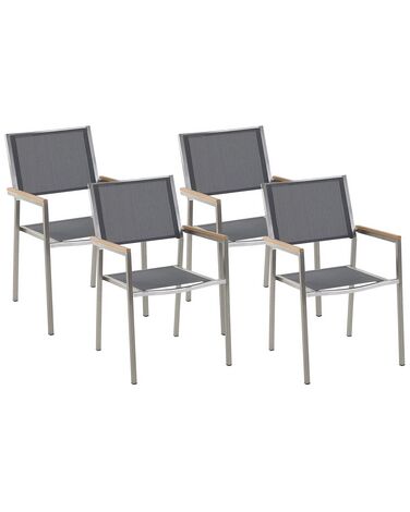 Conjunto de 4 sillas de jardín de poliéster/acero gris/plateado/madera clara GROSSETO