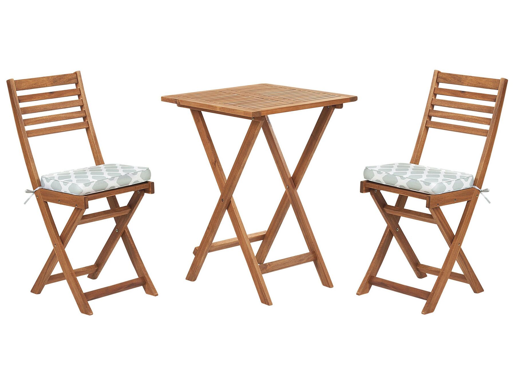 Balkongset av bord och 2 stolar med dynor brun/mintgrön FIJI_764357