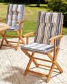 Set of 2 Garden Dining Chairs with Blue Stripes Cushions MAUI II_926505