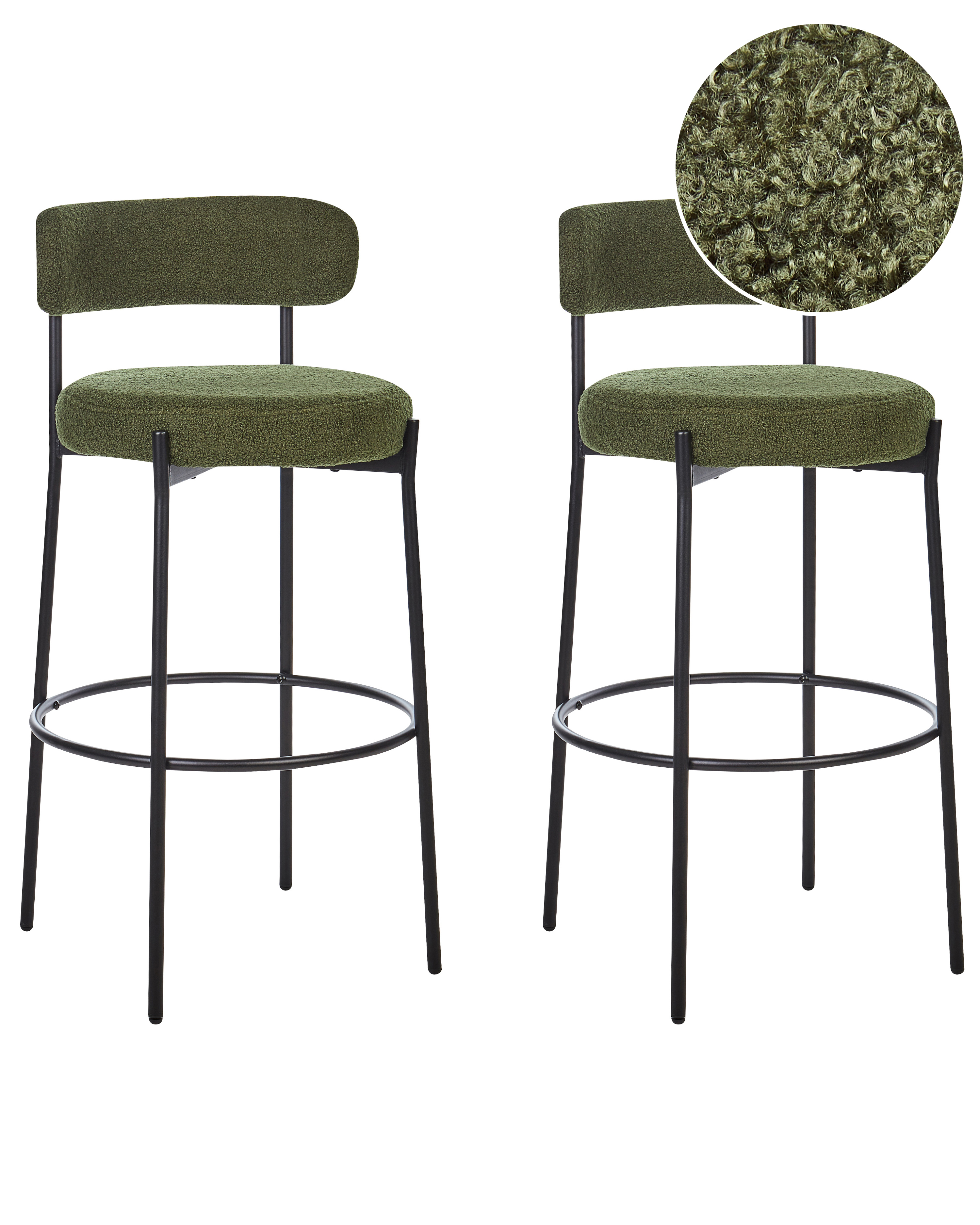 Lot de 2 chaises de bar en tissu bouclé vert foncé ALLISON_913889