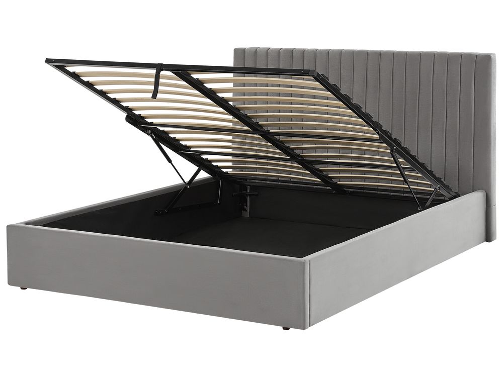 Bett mit Stauraum VION Samtstoff Grau 160 x 200 cm