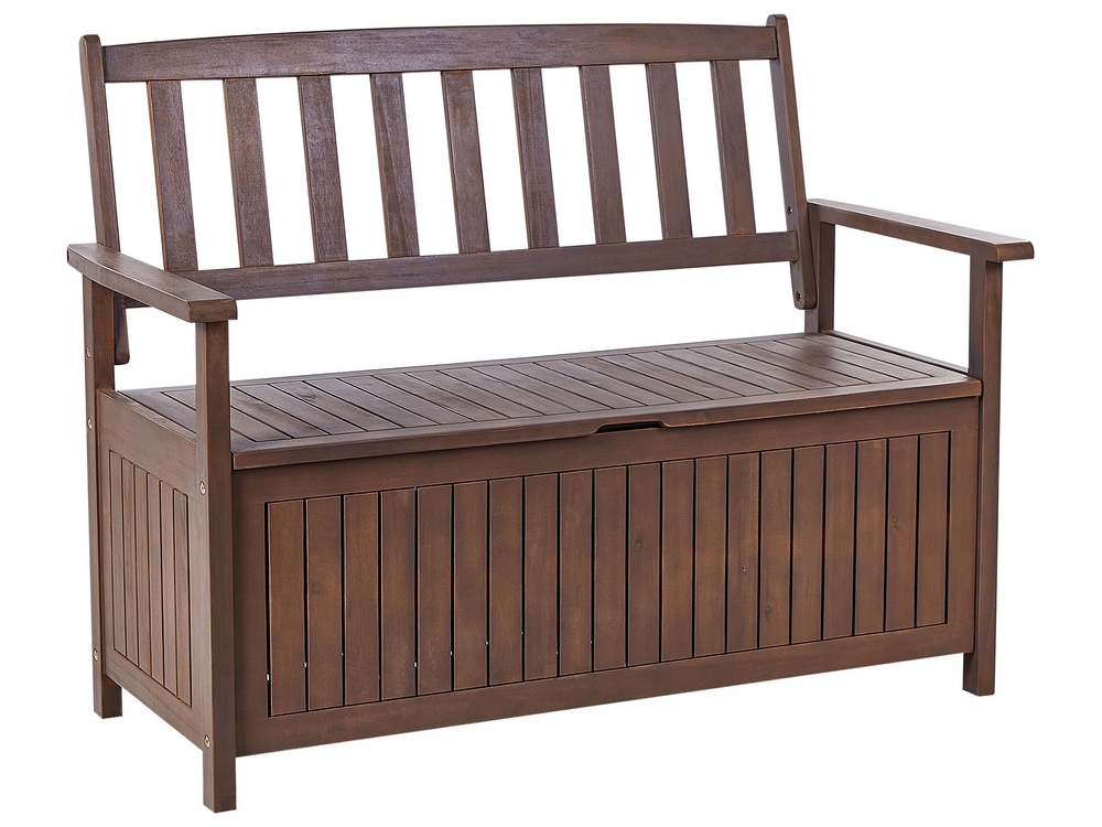Garden Bench SOVANA 120 cm with Storage Acacia Wood Dark Brown Beliani
