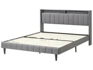 Bed with LED BEAULIEU Fabric Dark Grey 160 x 200 cm (EU King Size) with USB Port with Storage_993603
