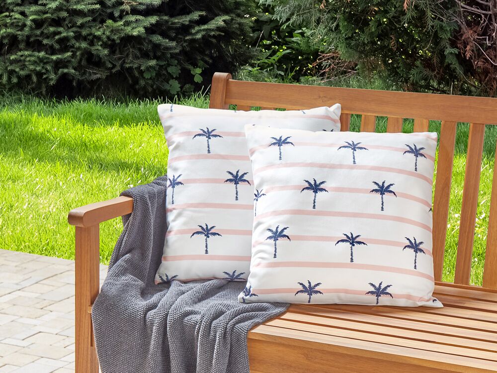 Set of 2 Outdoor Cushions Palm Pattern 45 x 45 cm White MOLTEDO Beliani.pt
