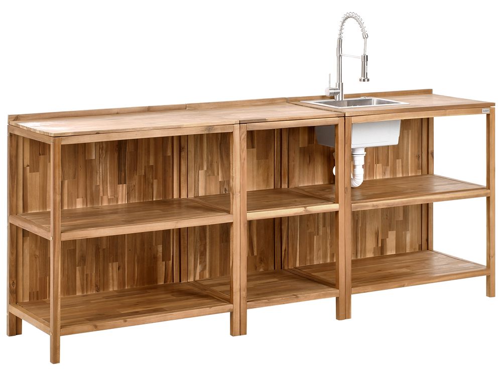 Cuisine d'extérieur 3 pièces avec évier VENOSA Marron/argenté Acacia