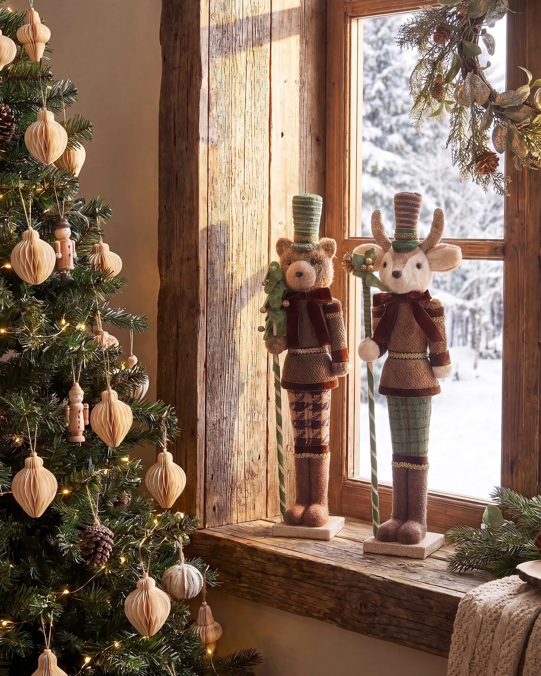 Set of 2 Figurines ALATORNIO 62/63 cm Bear Reindeer Brown_1156810