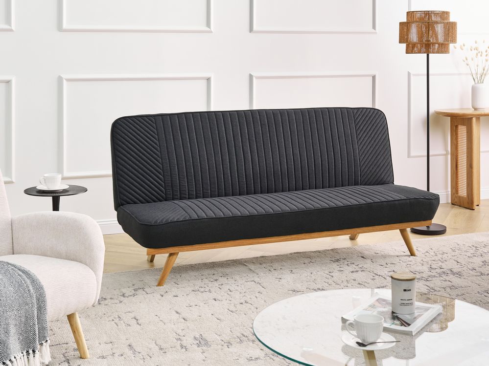 Schlafsofa 2-Sitzer KALFAFEL Stoff Schwarz