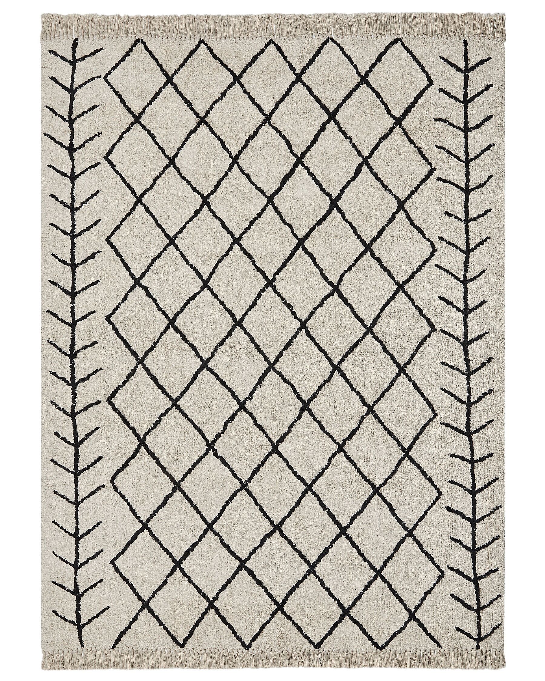 Teppich Baumwolle beige / schwarz 160 x 230 cm geometrisches Muster Kurzflor BOZKIR_839803
