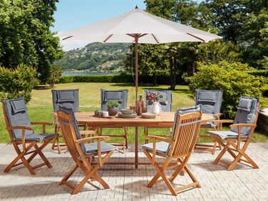 8 Seater Acacia Wood Garden Dining Set with Parasol and Graphite Grey Cushions MAUI II