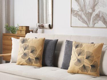 Set of 2 Cushions Leaf Pattern 45 x 45 cm Beige WAKAD