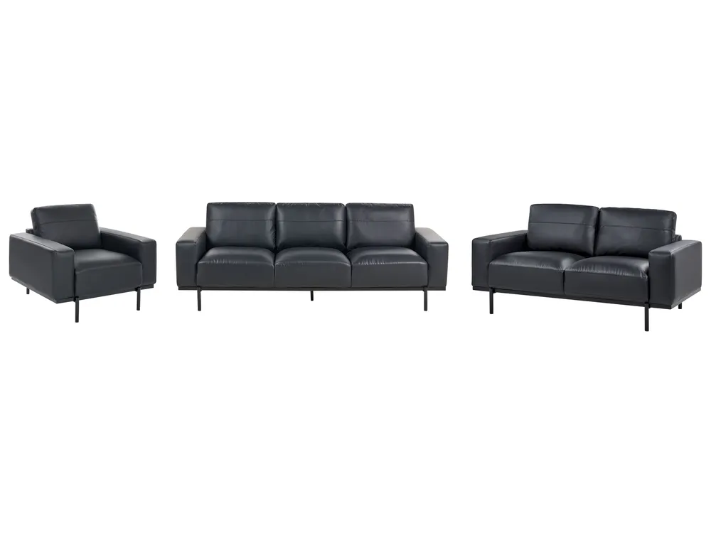Living Room Set 6 Seater SOVIK Faux Leather Black