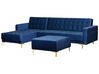 Canapé angle droite convertible en velours bleu marine 4 places avec pouf ABERDEEN_737809