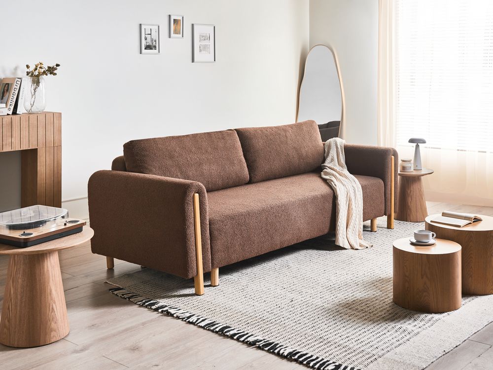 Sofa rozkładana dla 3 osób KVAM ze schowkiem Boucle Brązowy