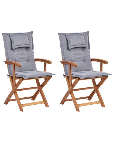 Set of 2 Garden Folding Chairs with Grey Cushions MAUI II