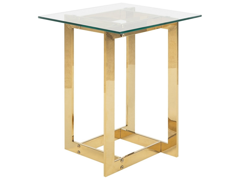 Glass Top Side Table Gold CRYSTAL Beliani