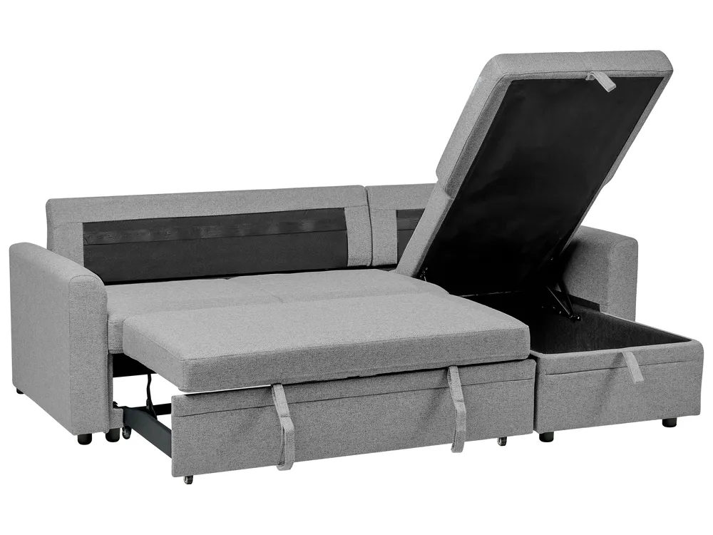 Corner Sofa Bed 3 Seater NASSJO Faux Linen Grey Left Hand_999929