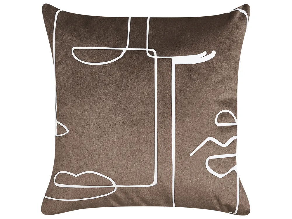 Set of 2 Decorative Cushions PHILODENDRON 45 x 45 cm Velvet Brown Abstract Pattern_830030