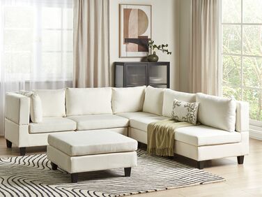 5 Seater Right Hand Modular Fabric Corner Sofa with Ottoman White UNSTAD