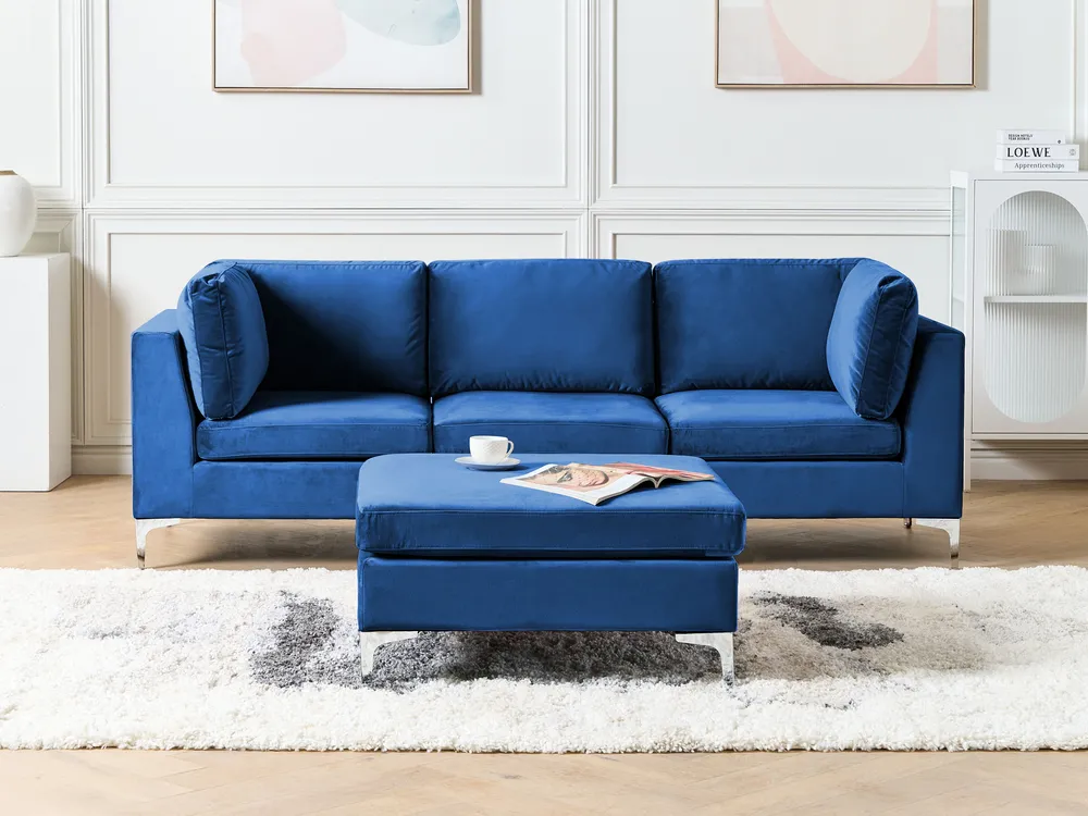 Sofa modułowa dla 3 osób EVJA z otomaną Welur Granatowy