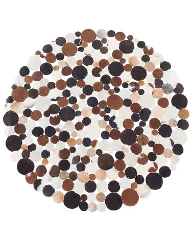 Round Cowhide Area Rug ⌀ 140 cm Brown Multicolour SORGUN