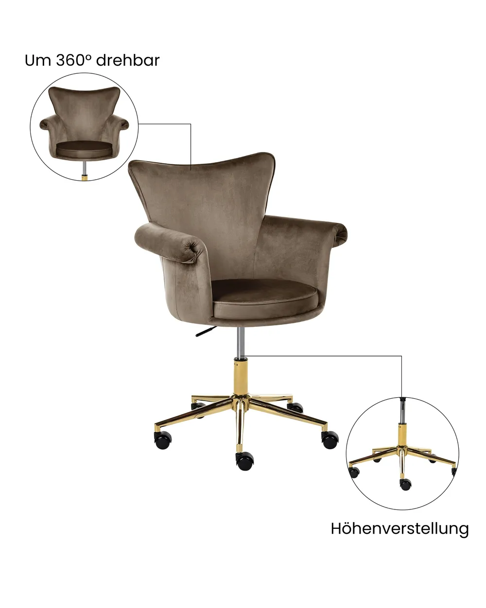 Schreibtischstuhl VELENCIA Samtstoff Braun_1065161