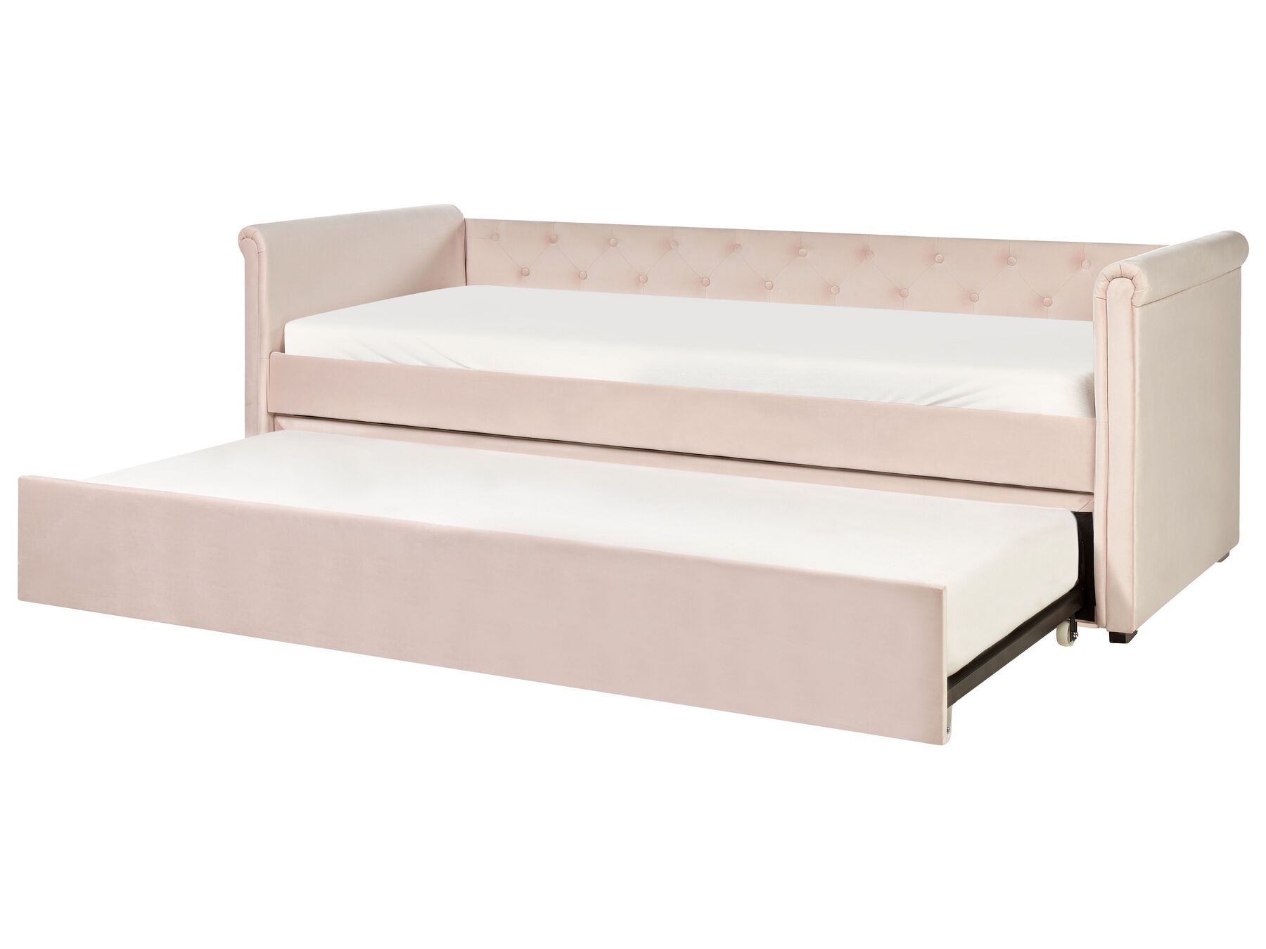 Rozkladacia zamatová posteľ 80 x 200 cm pastelová ružová LIBOURNE_909761
