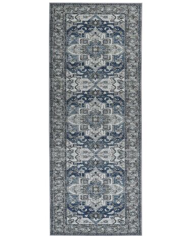 Teppich grau / blau 80 x 200 cm orientalisches Muster Kurzflor KOTTAR