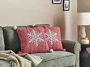 Set of 2 Decorative Cushions LONICERA 45 x 45 cm Red Christmas Motif_1173706