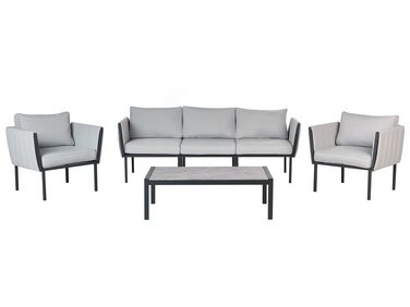 Lounge Set Stahl schwarz 5-Sitzer Auflagen hellgrau SKALA