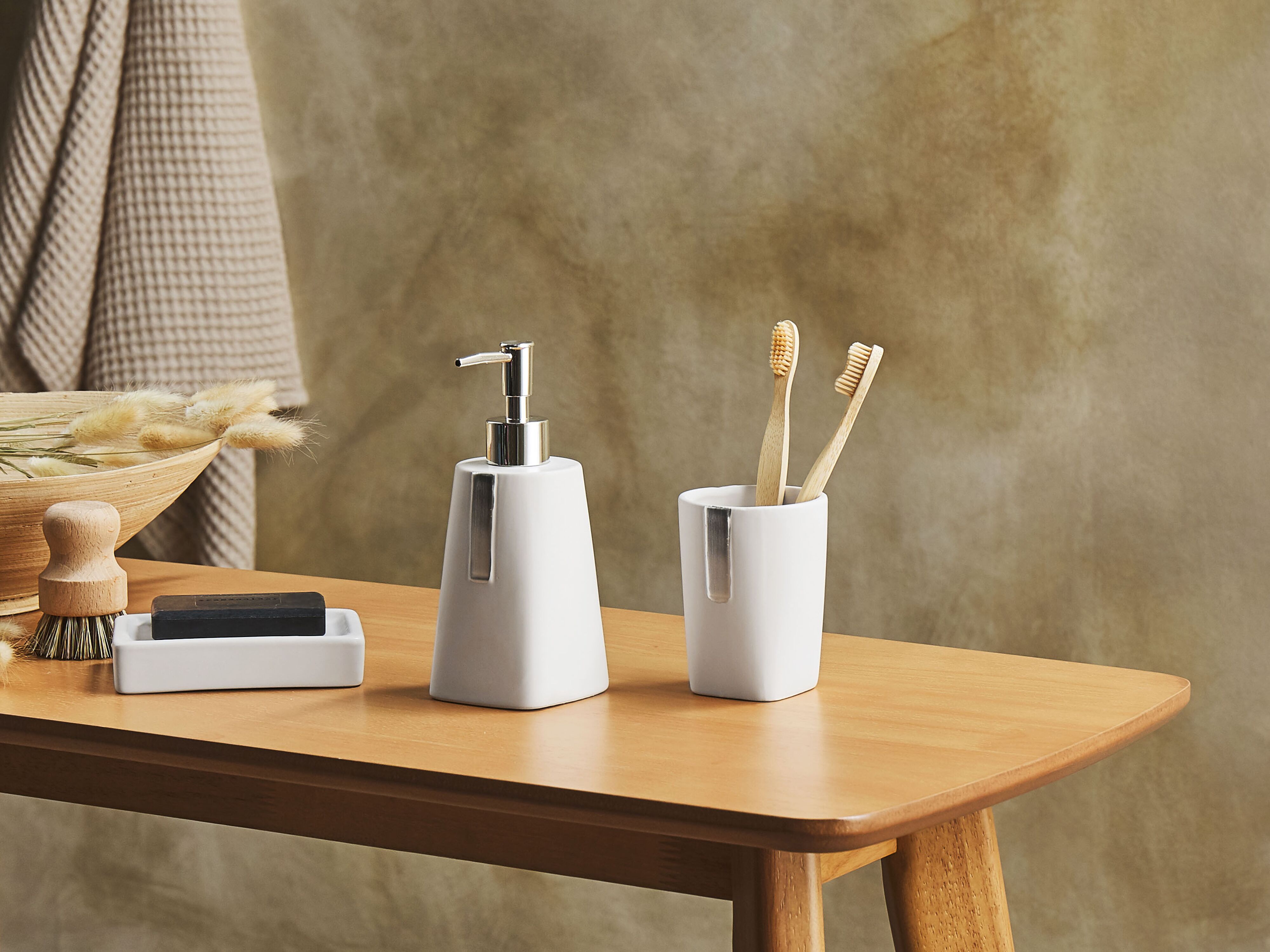 Set de 3 accessoires de salle de bain SONANA Céramique Beige clair