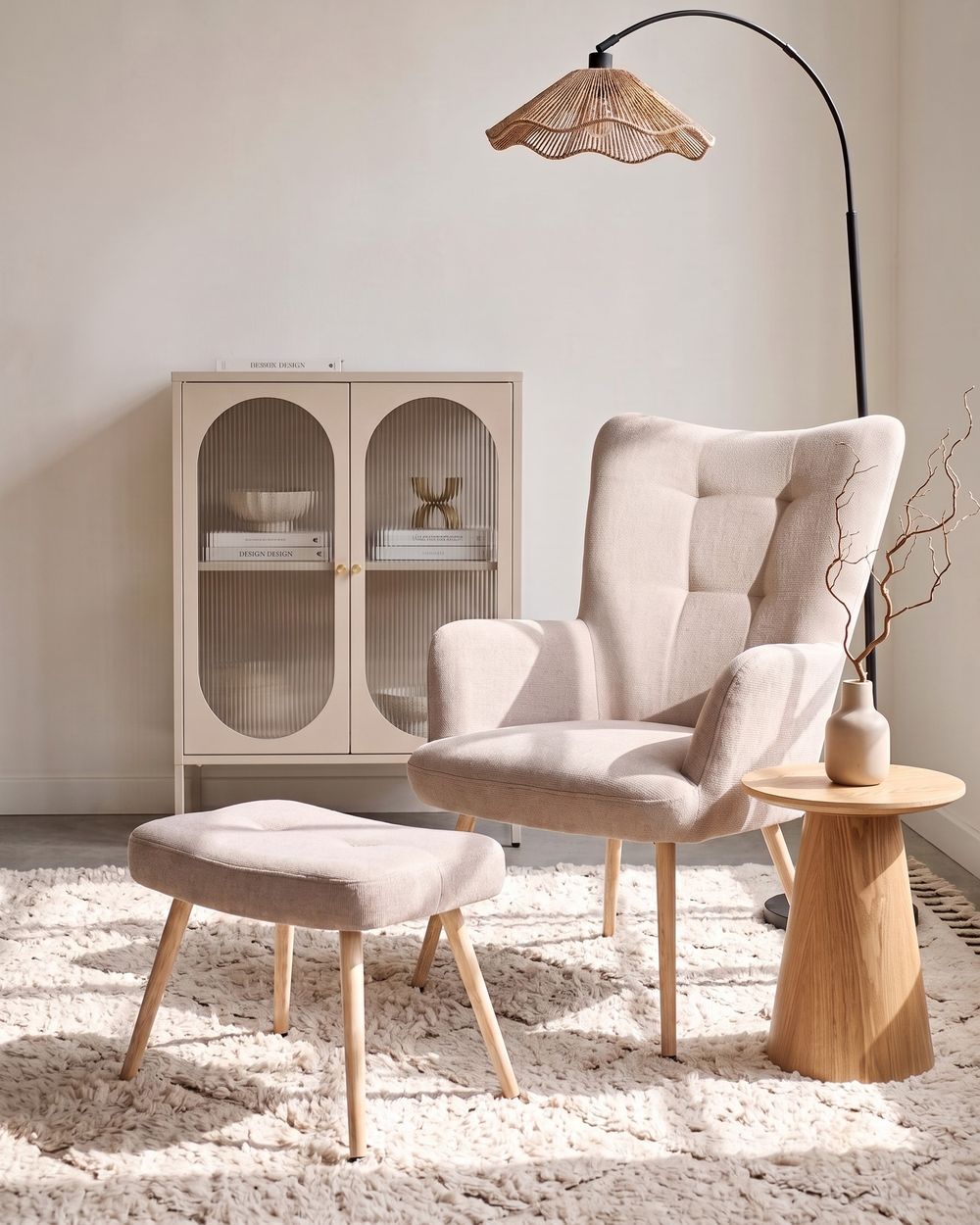 Fauteuil à oreilles VEJLE Tissu Beige