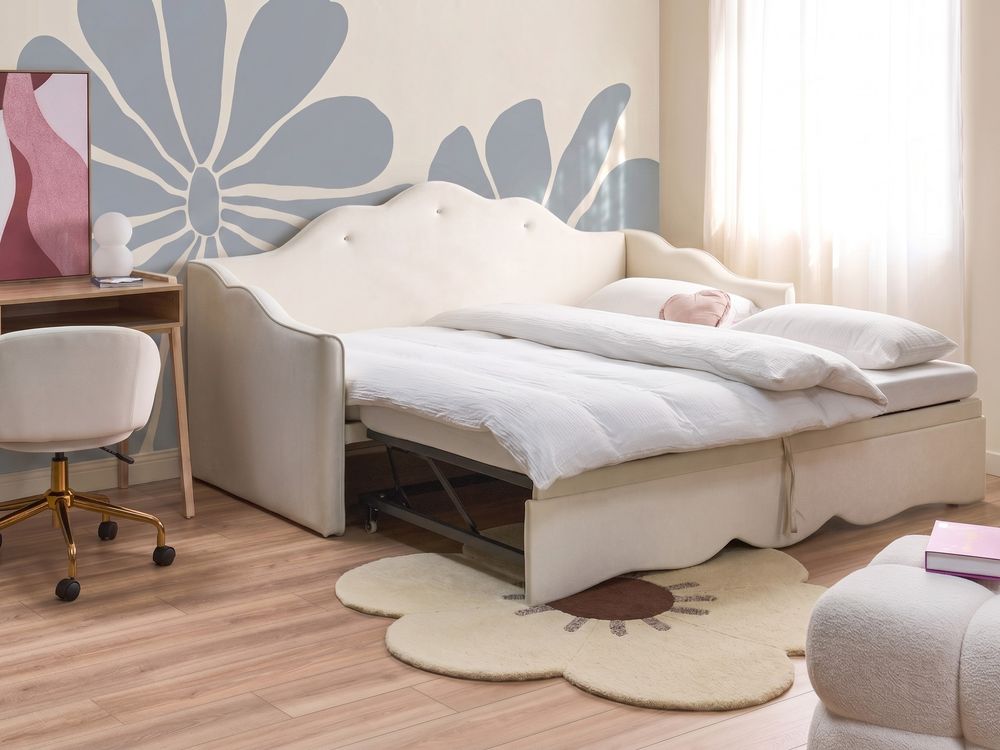 Letto estraibile Velluto LORETTE 90 x 200 cm Beige chiaro