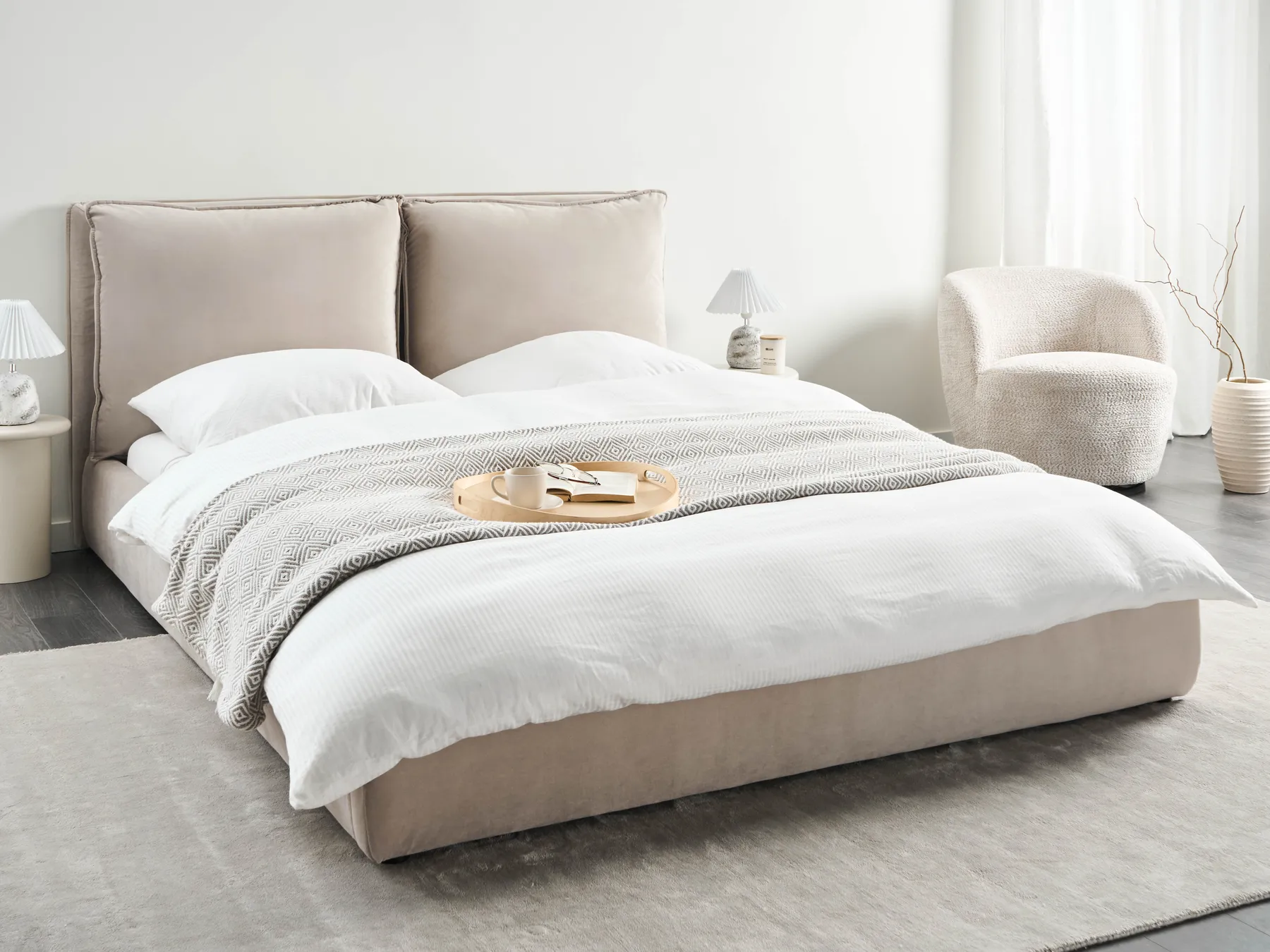 Bed Velvet BAJONNA 160 x 200 cm (EU King Size) Taupe_1009633