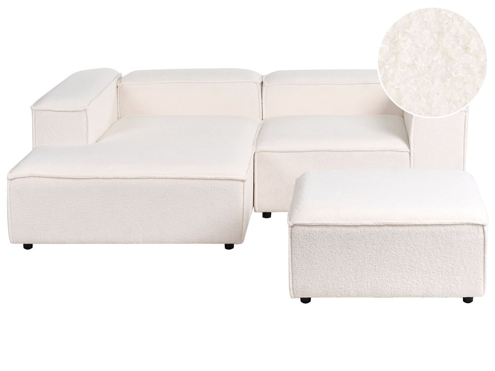 Modulär hörnsoffa 2-sits ARDAL med fotpall Bouclé Off-White Högervänd