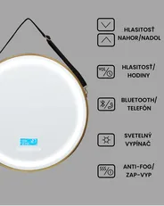 LED kúpeľňové zrkadlo DAROIS 60 cm 60 cm s Bluetooth reproduktorom Zlatá_940504