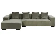 Corner Sofa 4 Seater LUNGO with Ottoman Corduroy Green Right Hand_962329