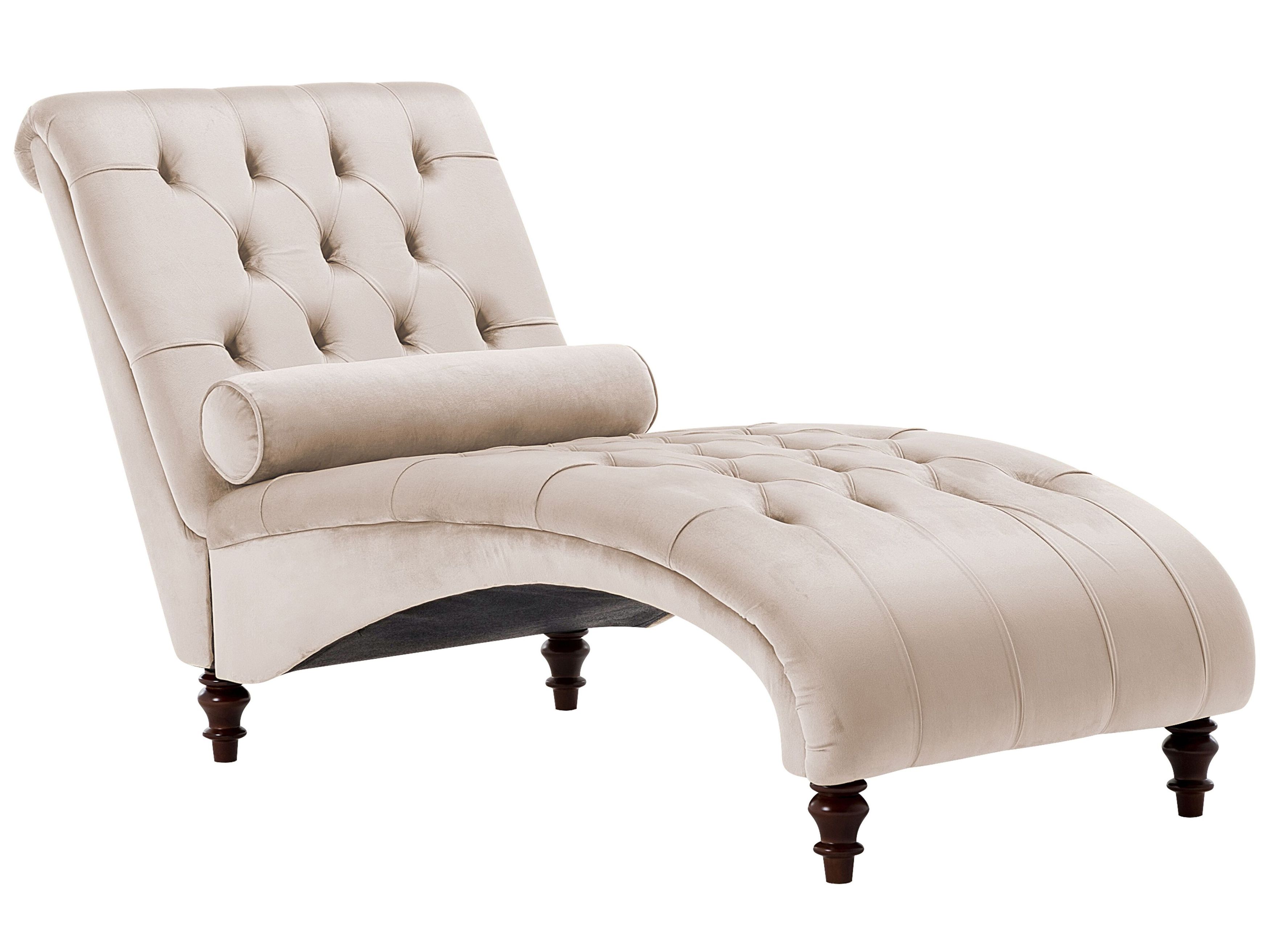 Chaise Longue In Velluto Beige Stile Moderno – Divano Relax Per Soggiorno E Camera Da Letto, Con Cuscino Aggiuntivo