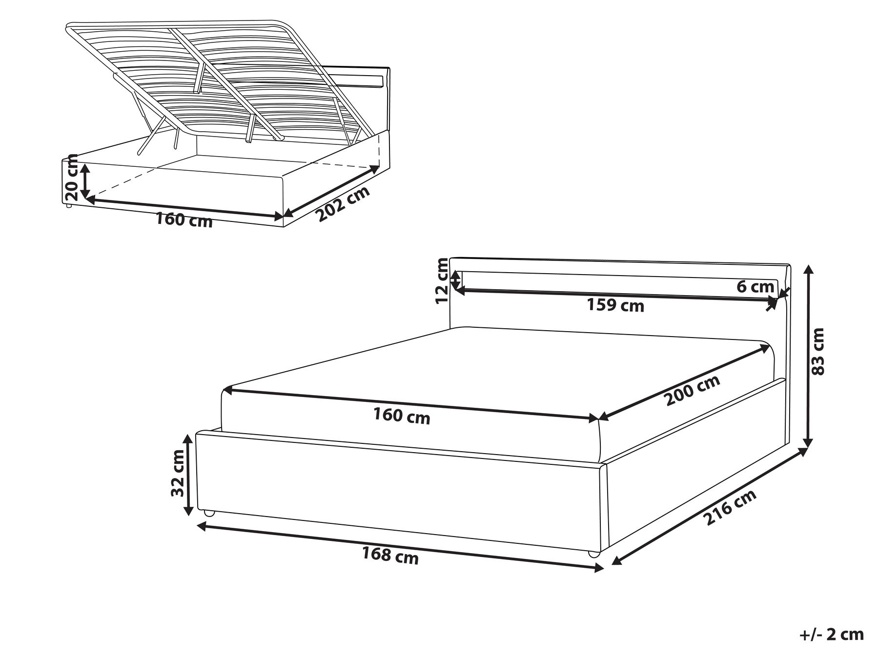 Ottoman Bed with LED ARMELLE Fabric Beige 160 x 200 cm (EU King Size)_994514