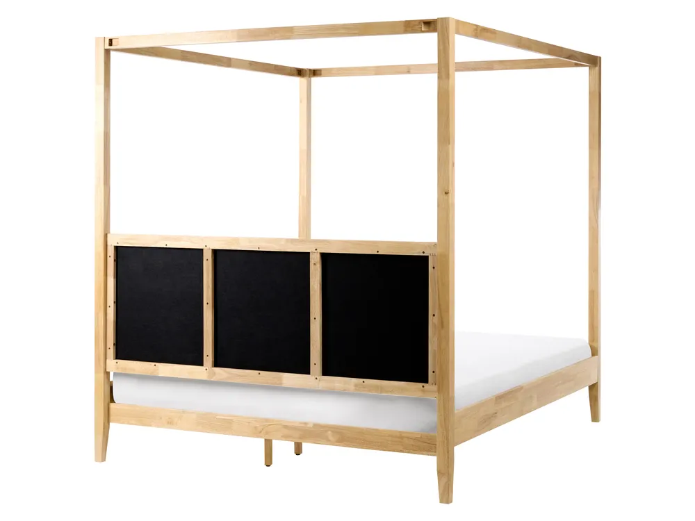Four Poster Bed Wood HAILLICOURT 160 x 200 cm (EU King Size) Light Brown_1037197