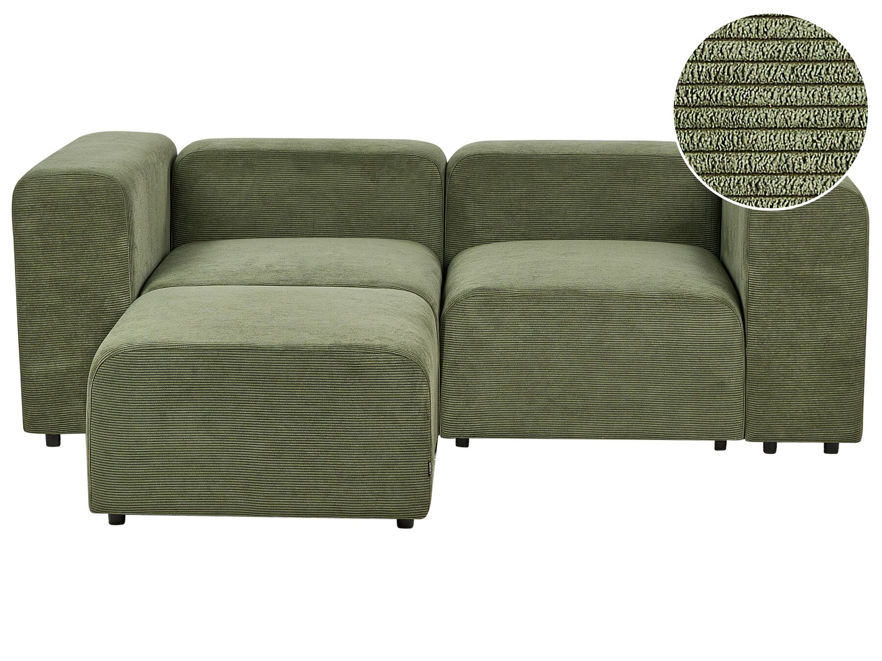 Canapé 2 places modulable avec ottoman en velours côtelé vert FALSTERBO_916298